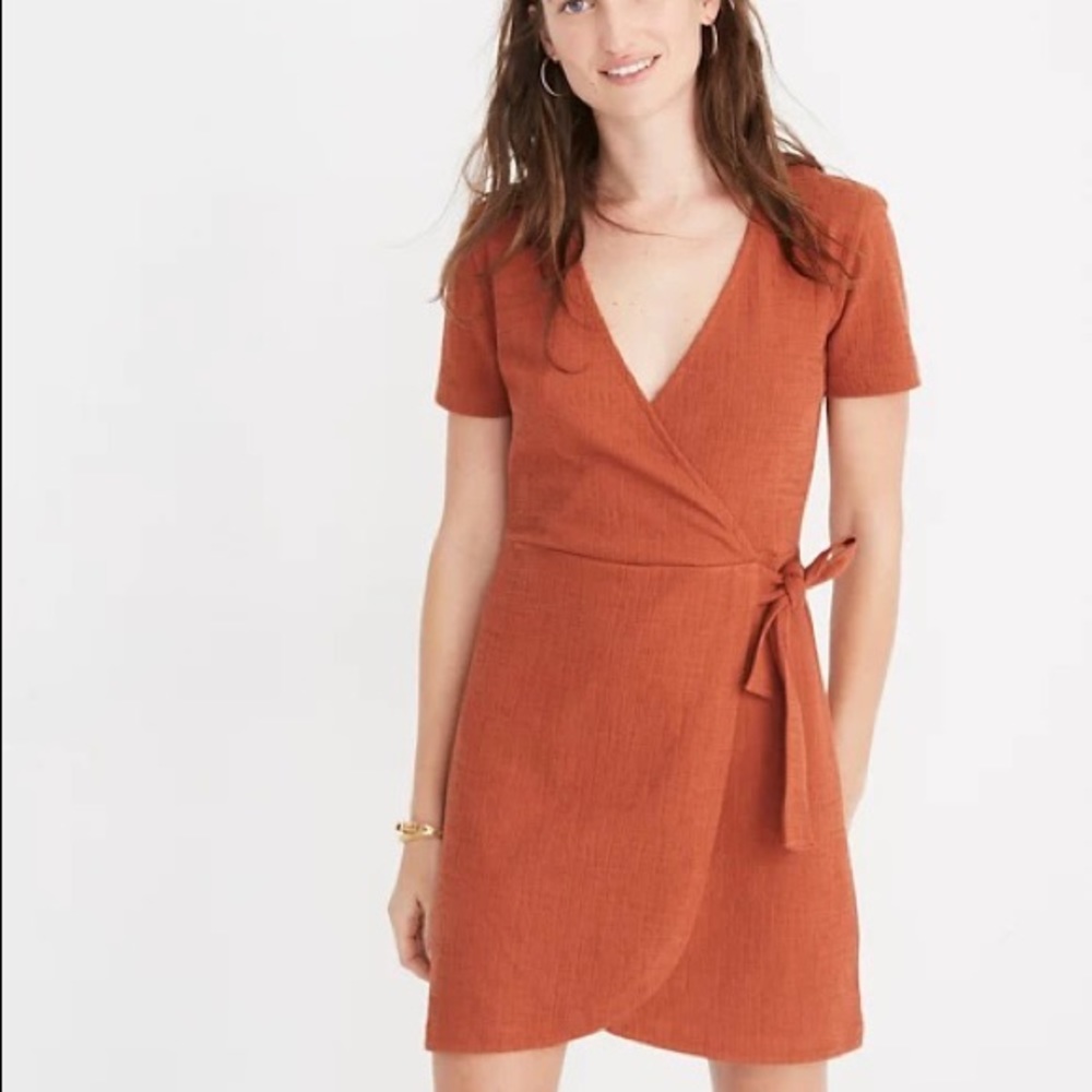 Madewell Texture & Thread Short-Sleeve Side-Tie Dress in Orange Size XS